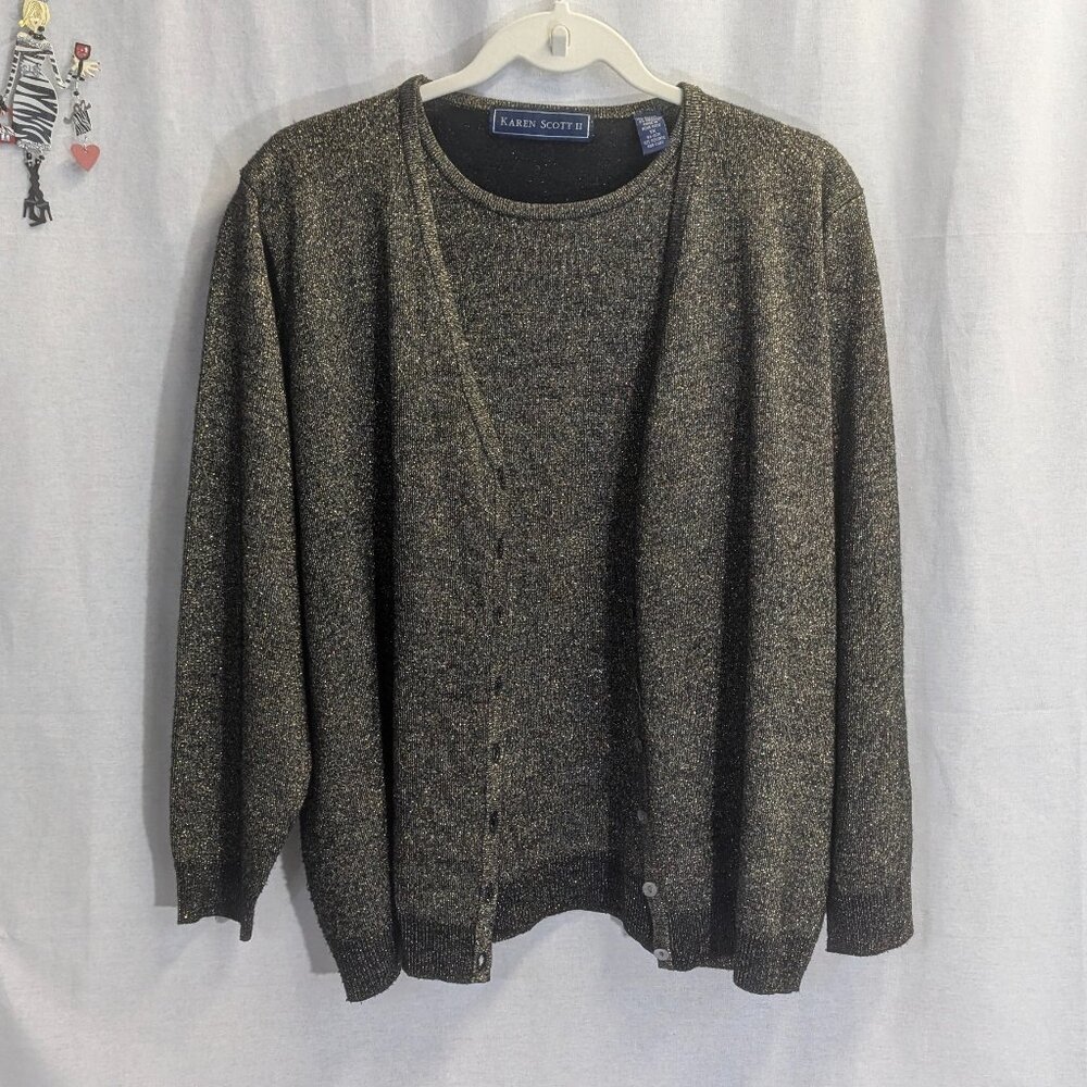 Karen Scott Size 1X Twinset Cardigan Black With Gold Glitter